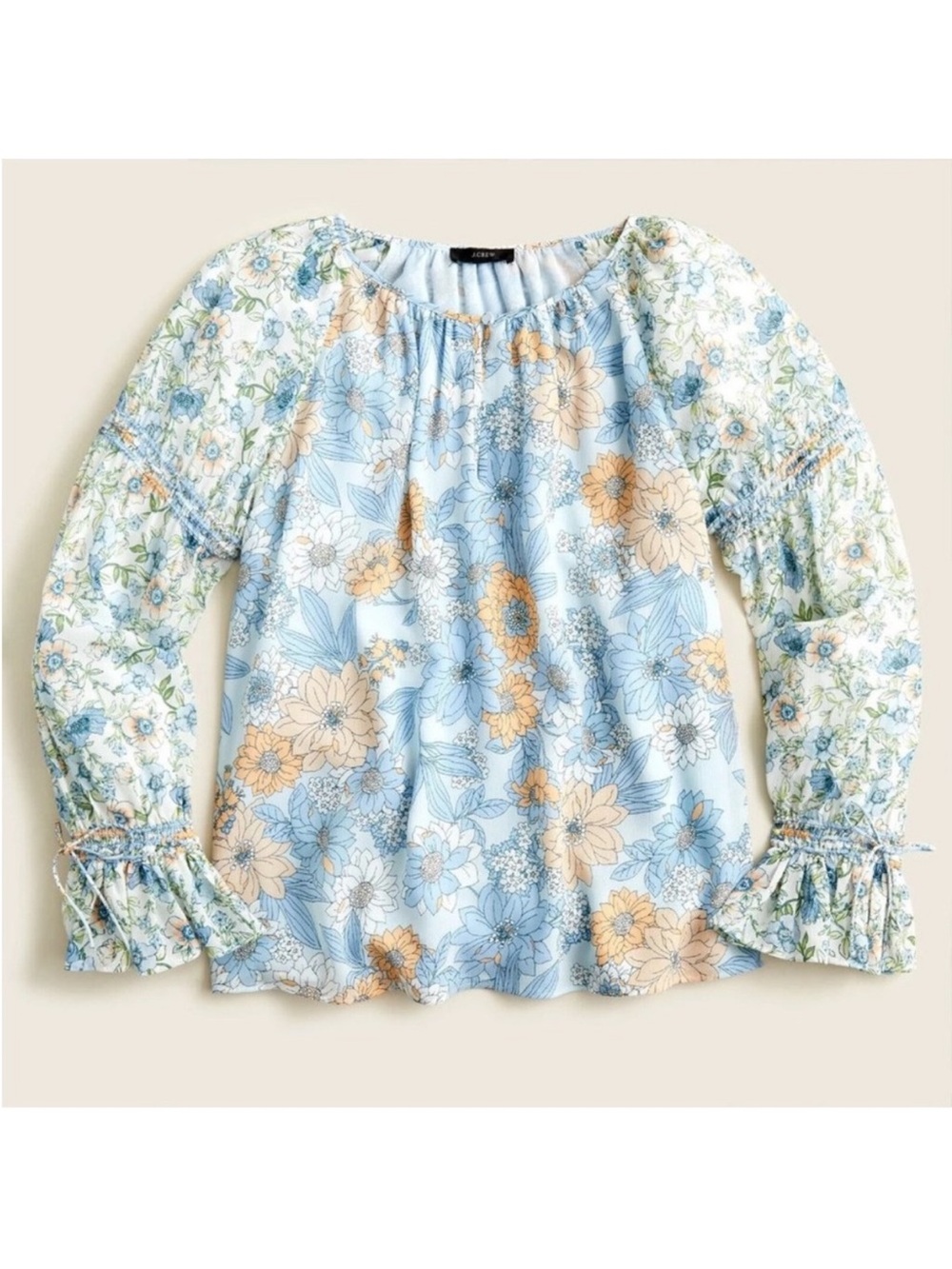 J. Crew Flutter-Cuff Crinkle Chiffon TOP In Zinnia Floral